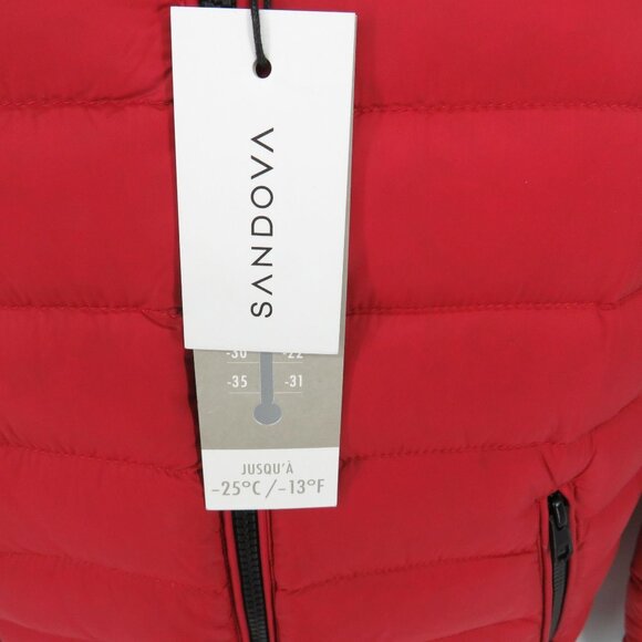 Sandova Women's XS Red Puffer Jacket Black Ribbed Trim NWT $295 - Picture 5 of 6